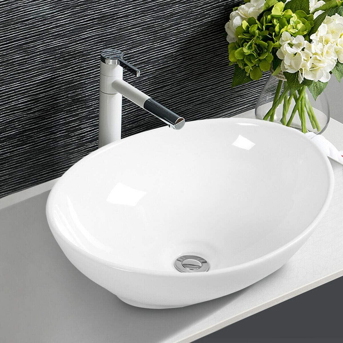 MD Bath 13'' White Ceramic Oval Bathroom Sink