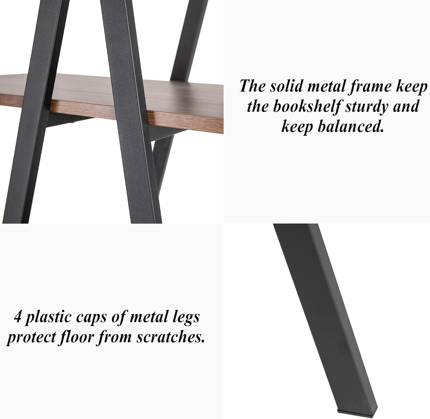 Glitzhome 64.5"H Modern Industry Wooden Oak Melamine 4-Tier Metal/ Wooden Leaning Bookcases & Ladder Shelves