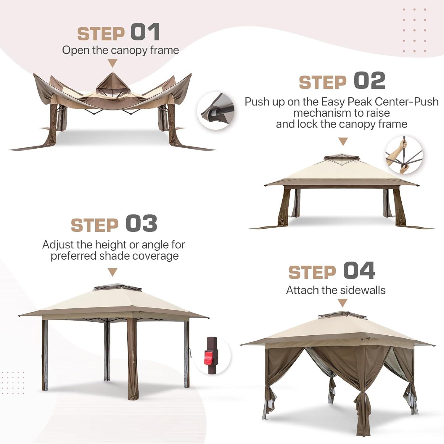 EAGLE PEAK Pop up Patio Gazebo 13 Ft. W x 13 Ft. D Metal Patio