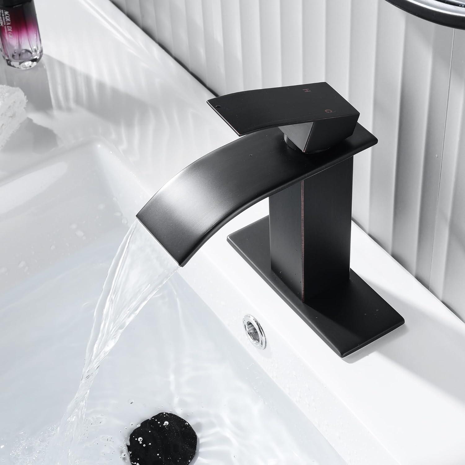 VIBRANTBATH Waterfall Low-Arc Single Hole Bathroom Faucet 6021-ORB