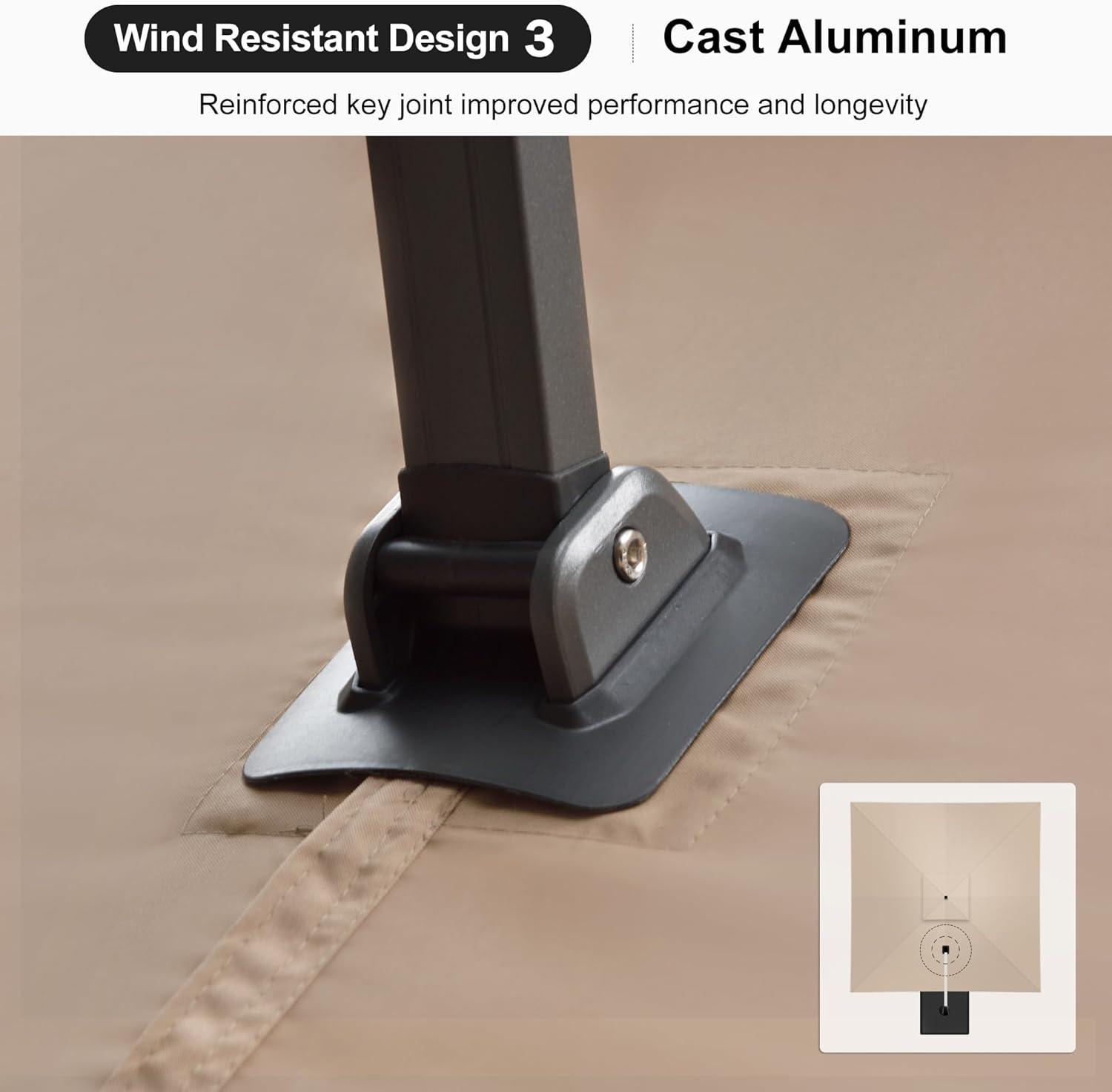 PURPLE LEAF 10FT Cantilever Outdoor Umbrellas Large Patio Umbrella Hanging Double Top Square Offset Umbrella with 360°Rotation Tilting Umbrella Outdoor Patio, Taupe