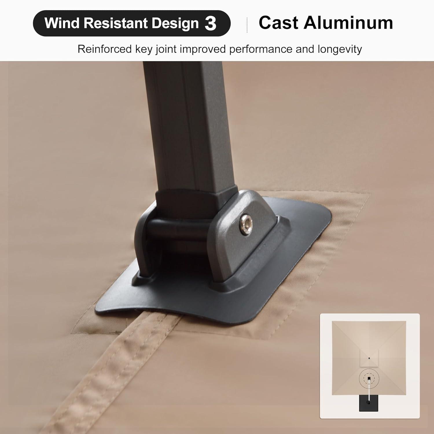 PURPLE LEAF 10FT Cantilever Outdoor Umbrellas Large Patio Umbrella Hanging Double Top Square Offset Umbrella with 360°Rotation Tilting Umbrella Outdoor Patio, Taupe