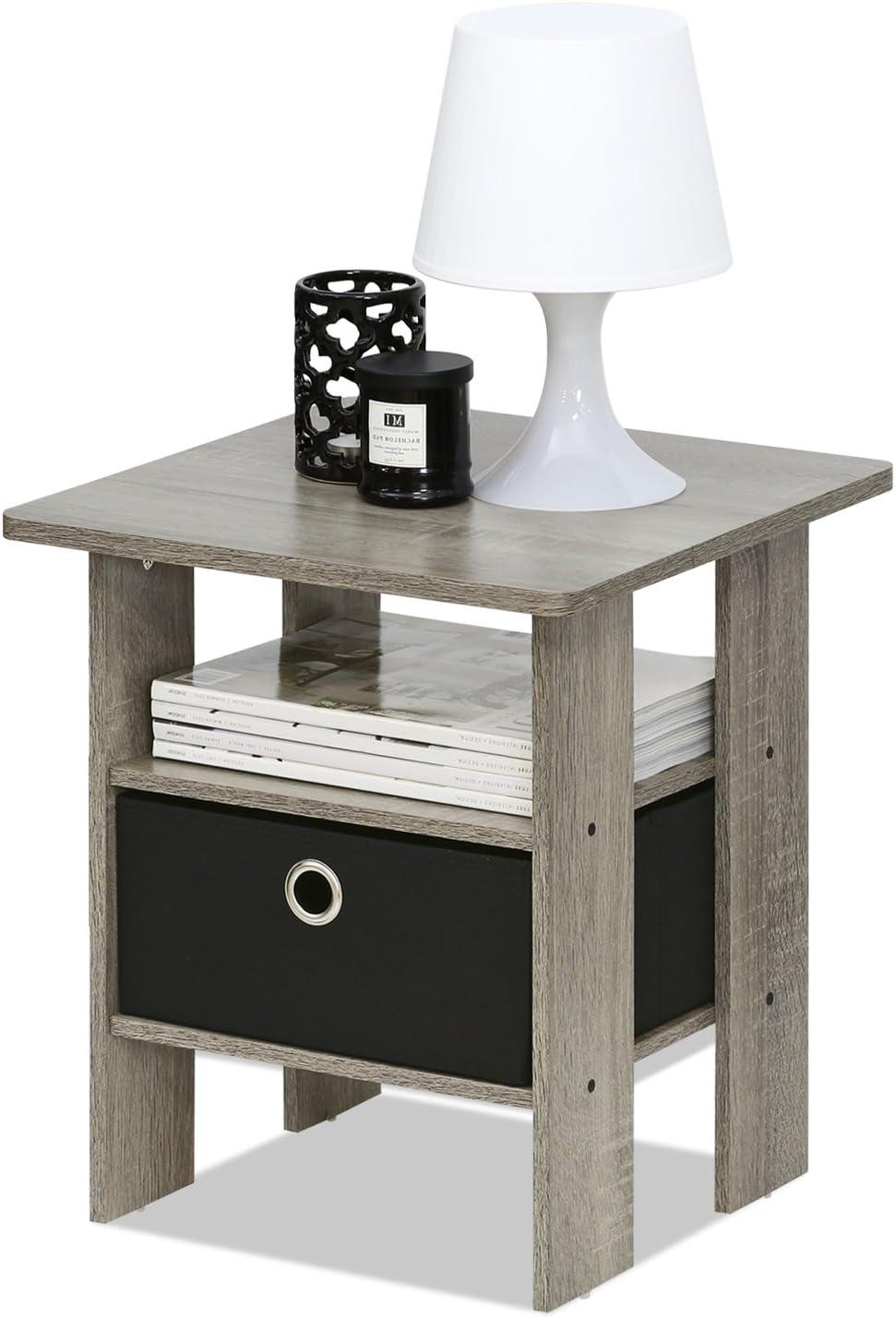 French Oak Grey and Black Engineered Wood End Table with Storage