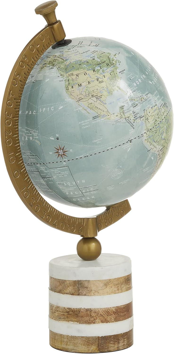 16" Blue and Green Globe with Marble and Wood Base