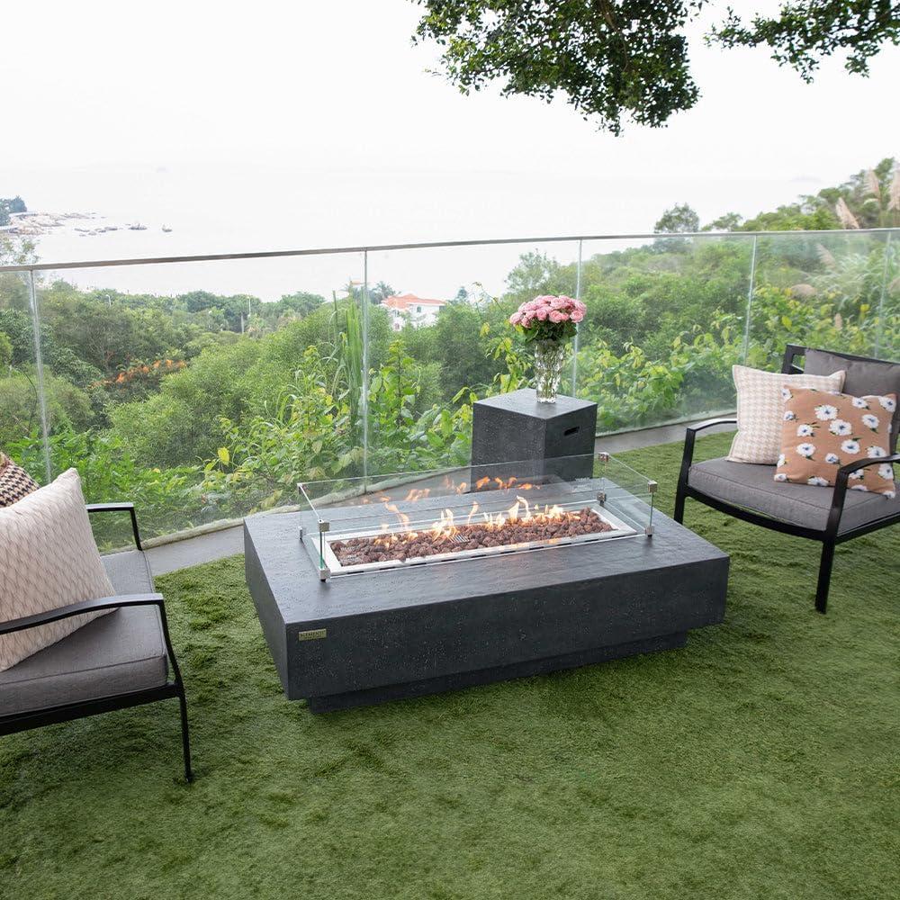 Gray Gas Free-Standing Fire Pit Table with Lava Rocks