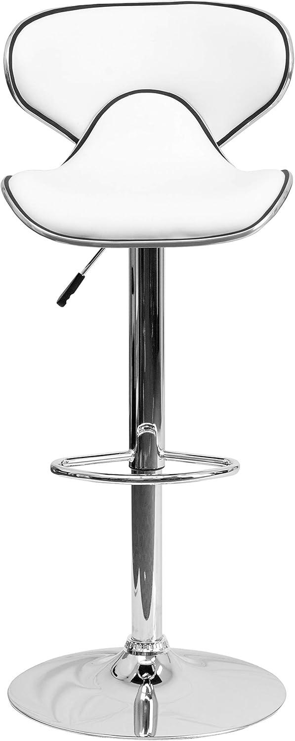 Flash Furniture Contemporary Cozy Mid-Back White Vinyl Adjustable Height Barstool with Chrome Base