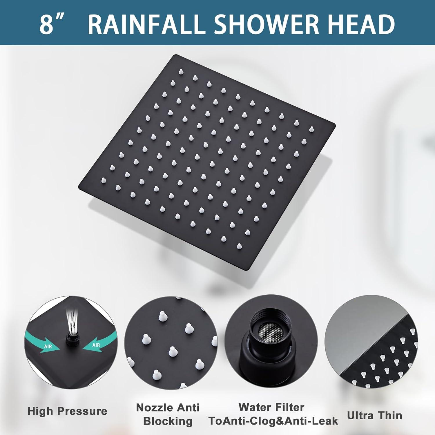 Matte Black 8-Inch Rainfall Shower System with Handheld Spray