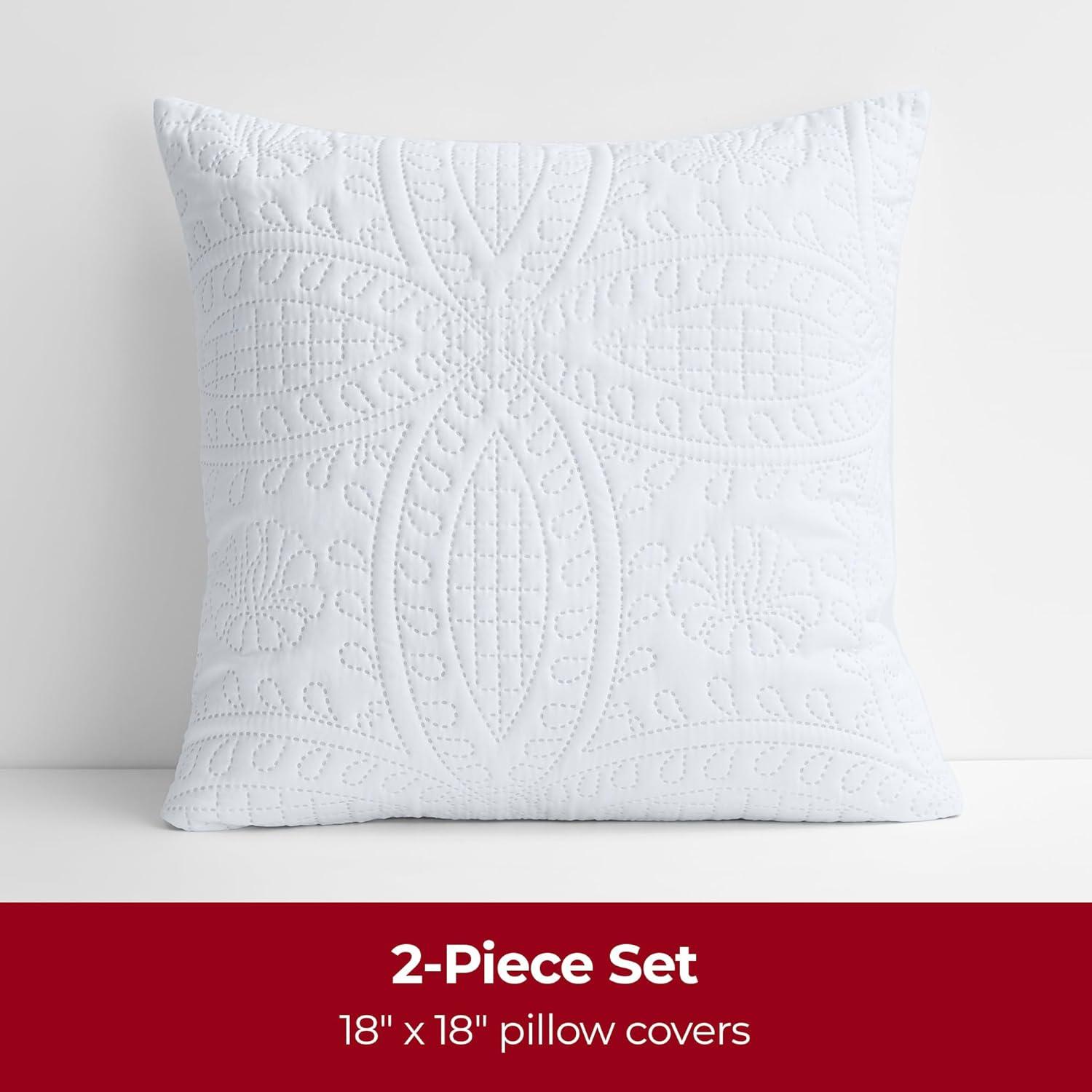 Mellanni Decorative Throw Pillow Covers with Pinsonic Quilt Stitching, 16x16, White, 2 Count