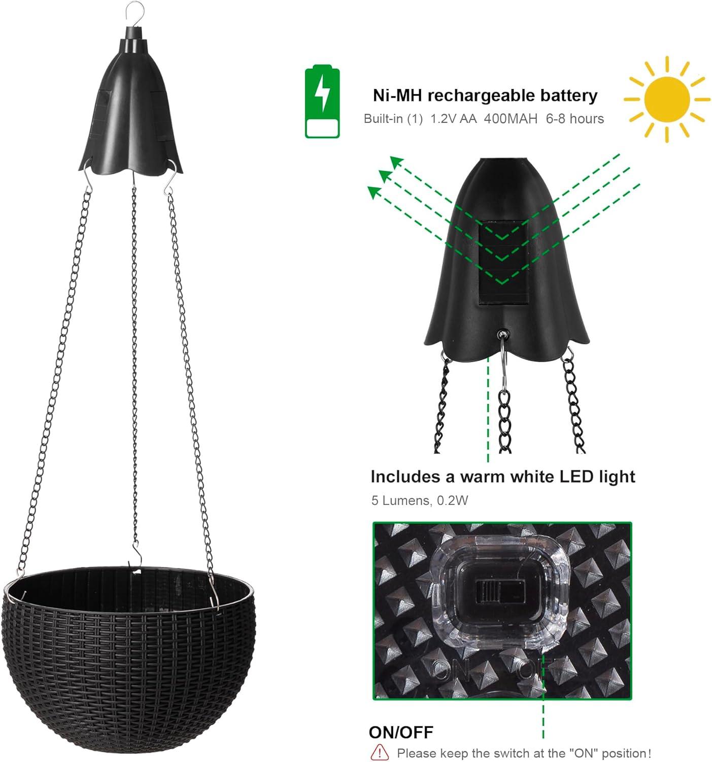 Solar Lighted Contemporary Black Plastic Hanging Planter 30"H