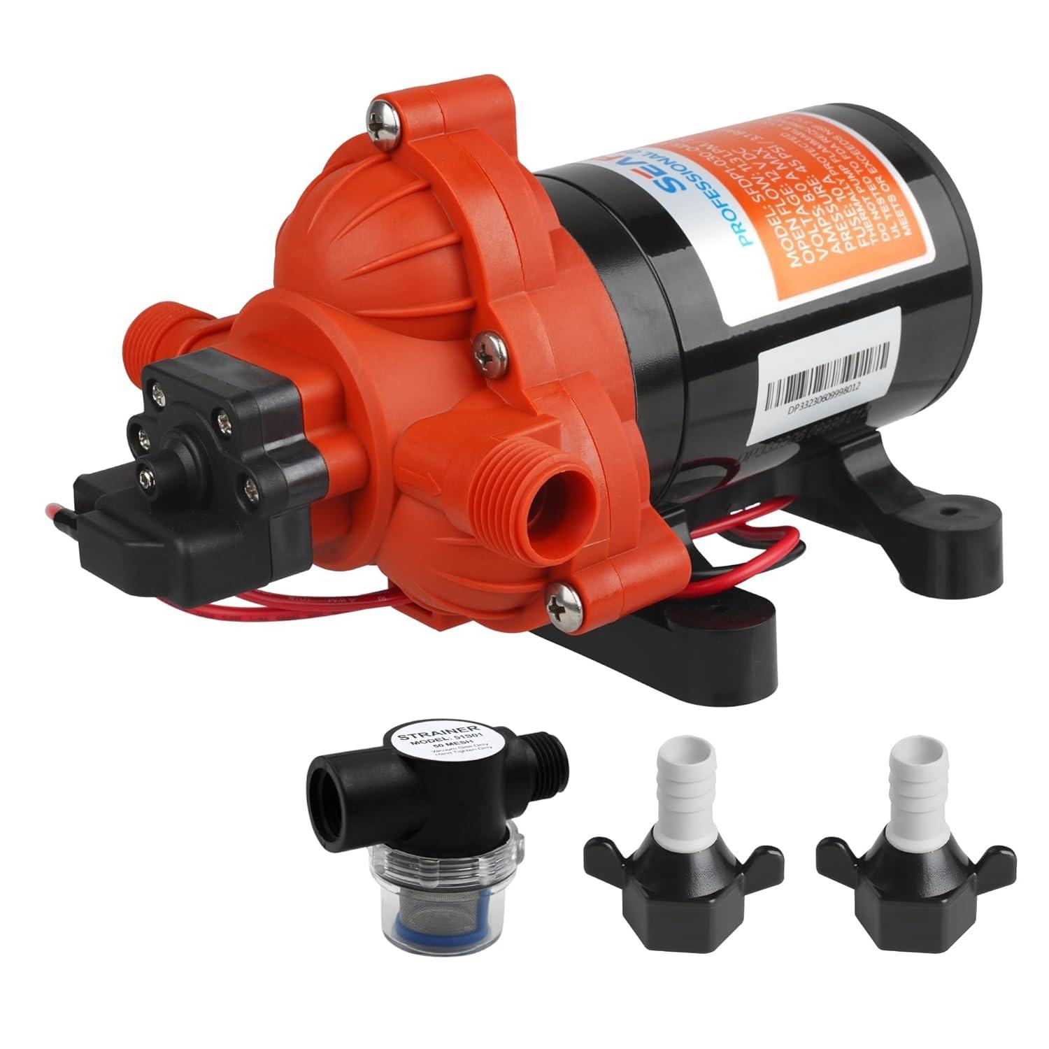 SEAFLO 123ABC, 3.0A, 12V, Orange and White, Diaphragm Self Priming Water Transfer Pump, 3.0 GPM