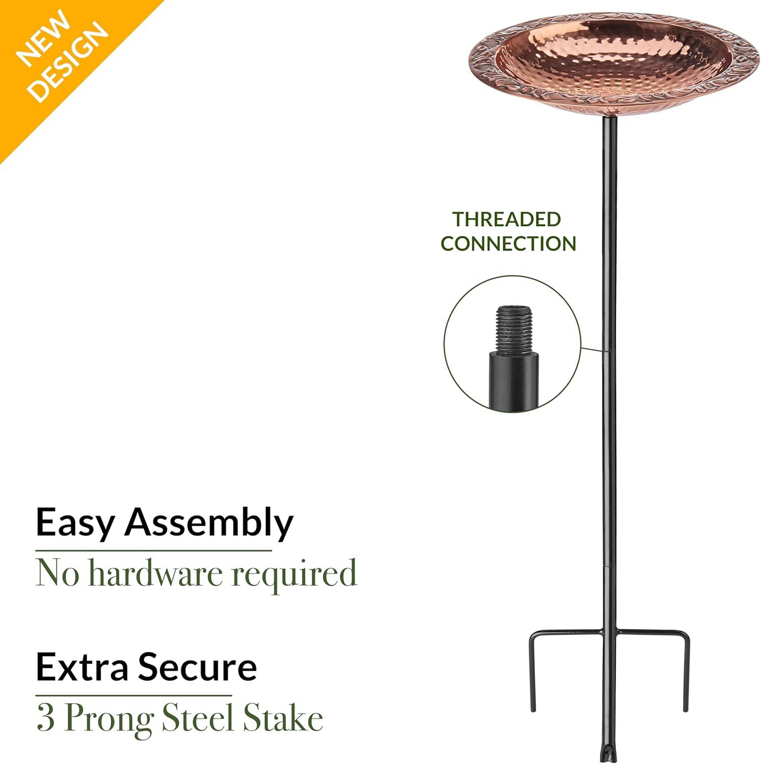 Good Directions BBG Pure Copper Garden Pole Bird Bath, 13" Basin