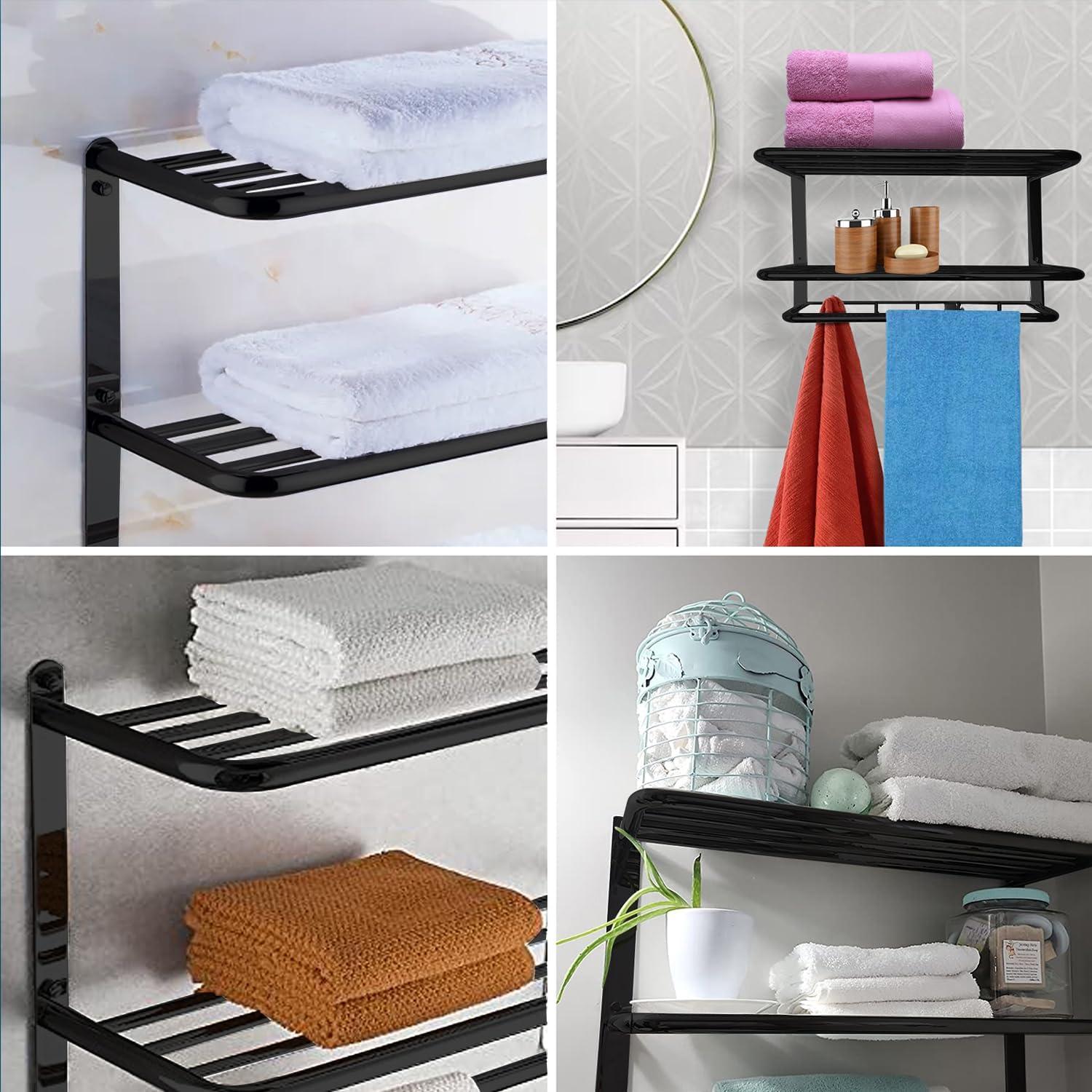 Matte Black 3-Tier Towel Shelf: Wall Mounted Hotel Style Rack, 24 Inch Length