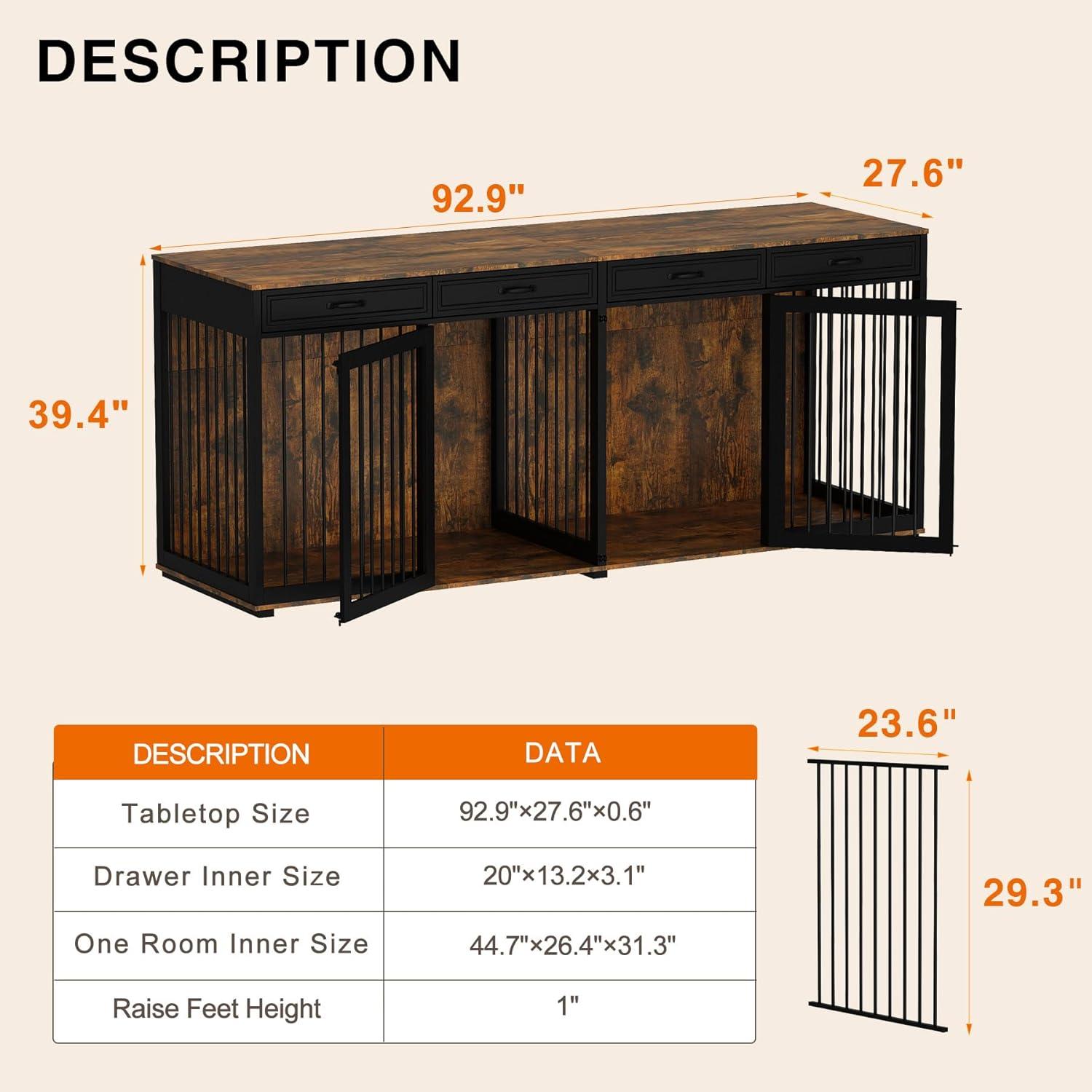 Famapy Spacious Large Double Dog Cage Furniture with Multiple Drawers Black