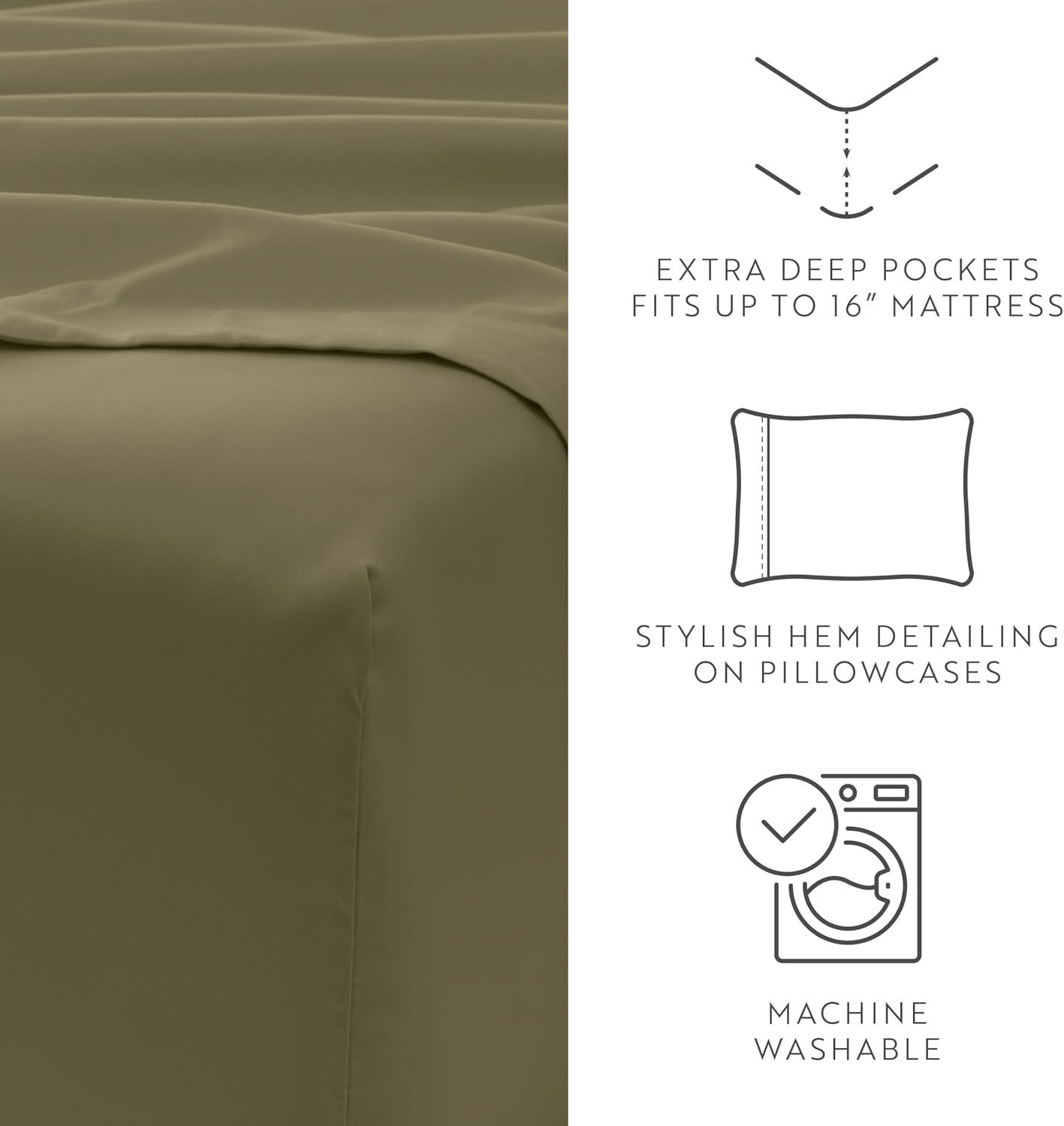 Full, Sage Solid Microfiber 6 Piece Bed Sheet Set, by Noble Linens