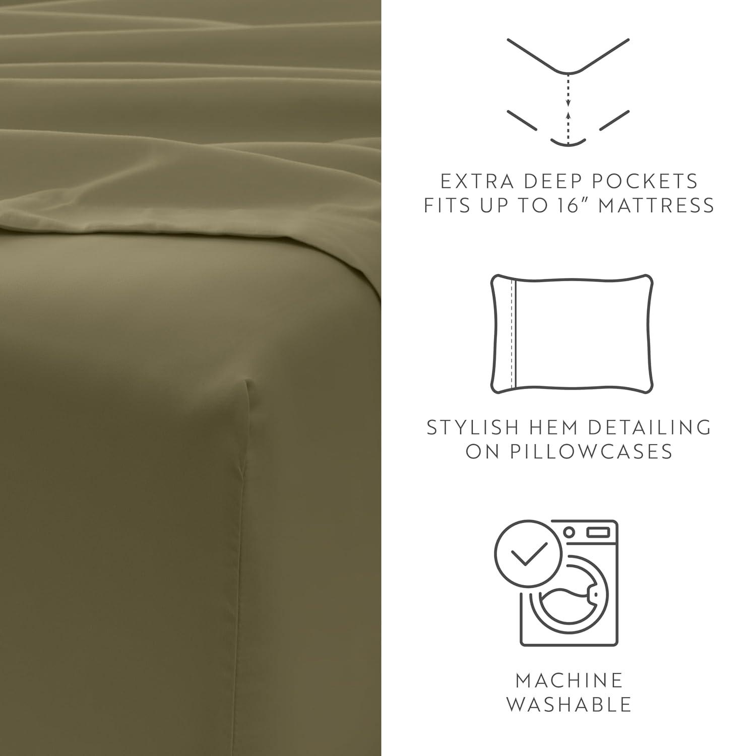 Full, Sage Solid Microfiber 6 Piece Bed Sheet Set, by Noble Linens