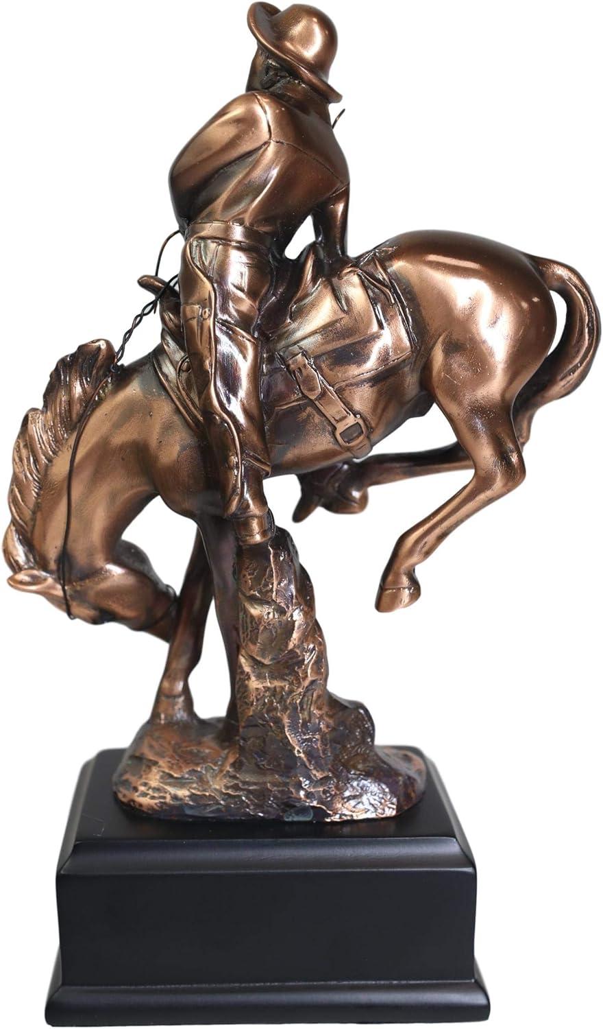 Bronze Electroplated Cowboy on Bucking Horse Figurine