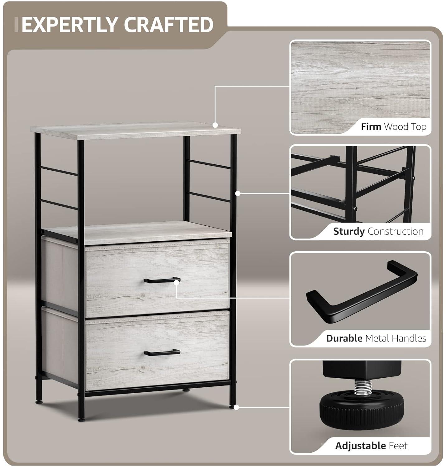 Sorbus Sorbus 1 Drawer and Shelves Nightstand with Steel Frame, Wood Top & Fabric Bins