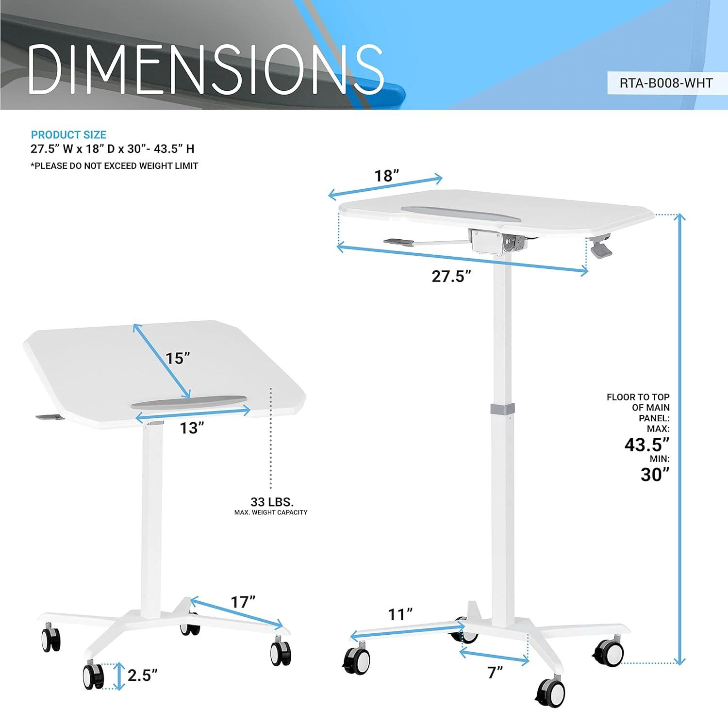 Sit To Stand Mobile Laptop Computer Stand with Height Adjustable White - Techni Mobili