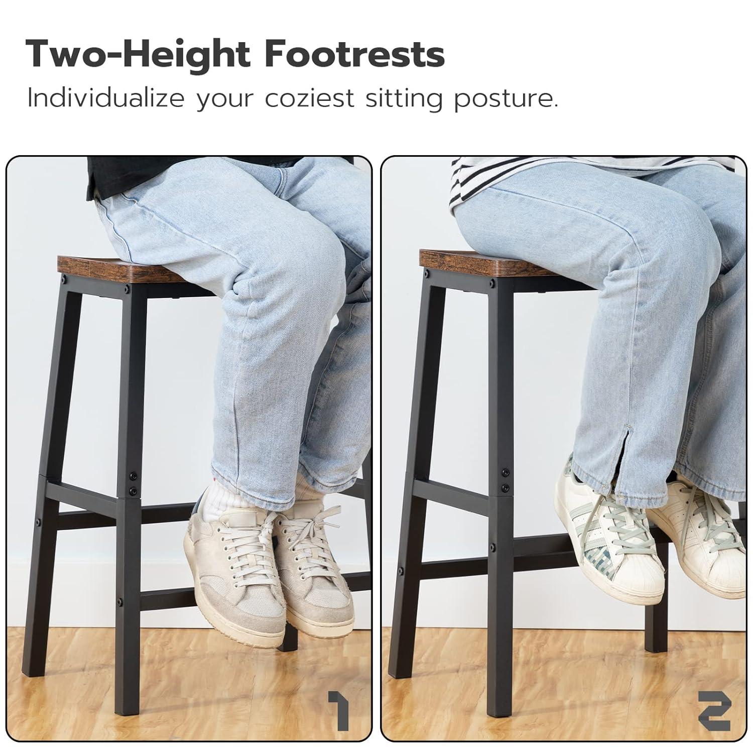 Bar Stools, Set of 2 Bar Chairs, 23.6 Inch Saddle Stools, Kitchen Counter Stools with Footrests, Industrial Stools for Dining Room, Kitchen, Counter, Bar, Rustic Brown and Black BF02MD01