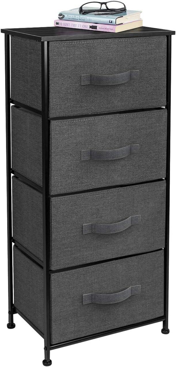 Sorbus 4 Drawers Chest Nightstand - Storage for Closet, Home, College Dorm - Features Steel Frame, Wood Top, & Fabric Bins (Black)