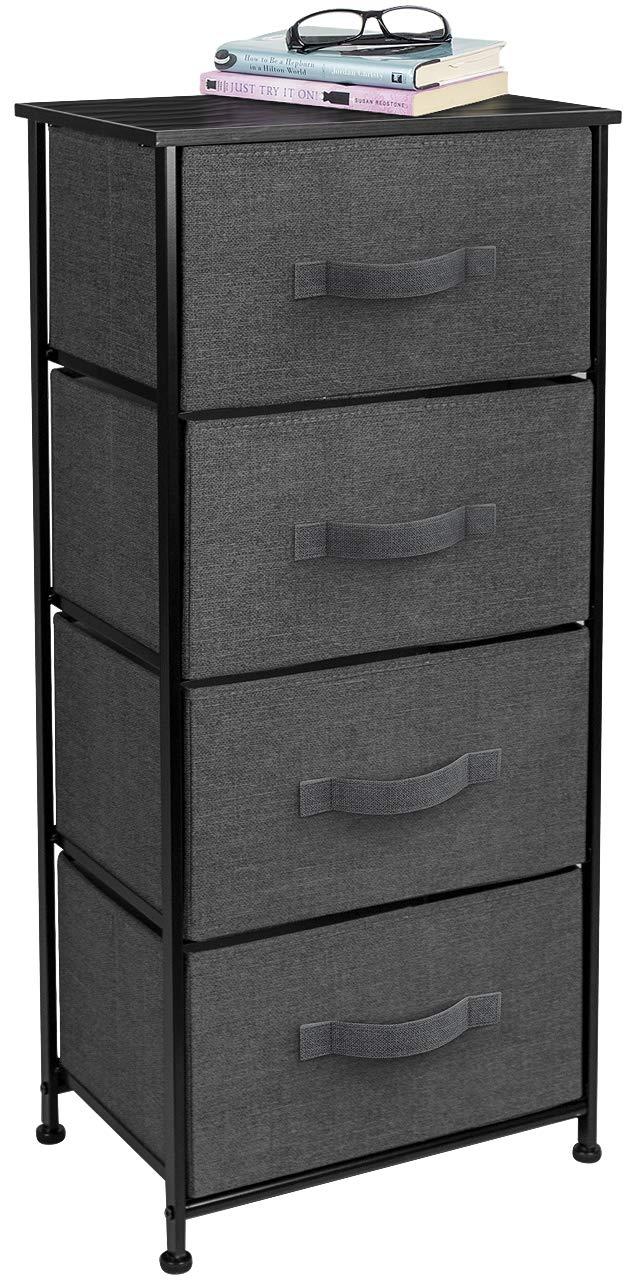 Sorbus 4 Drawers Chest Nightstand - Storage for Closet, Home, College Dorm - Features Steel Frame, Wood Top, & Fabric Bins (Black)