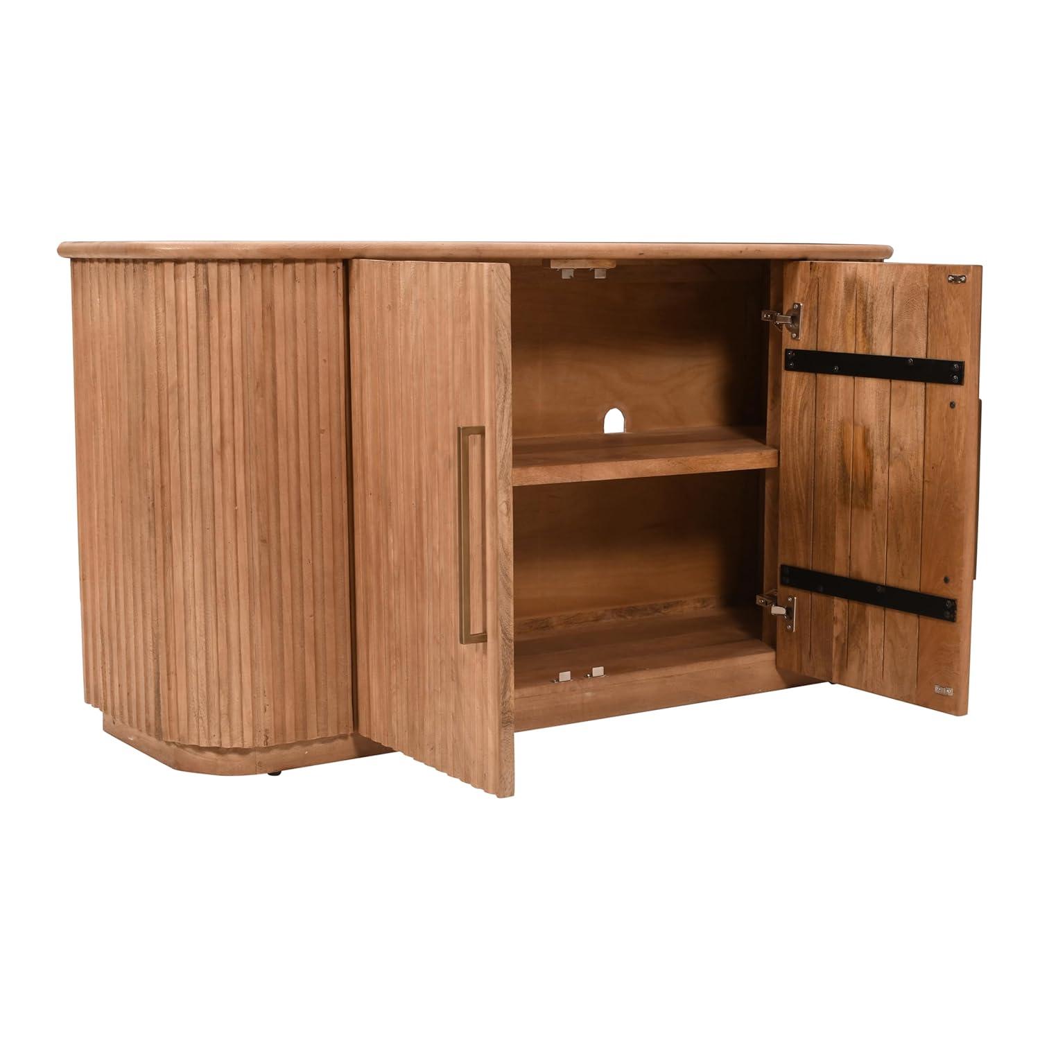 Jofran Breck Solid Wood 60" Mid-Century Modern Curved Sideboard Bar Storage Cabinet