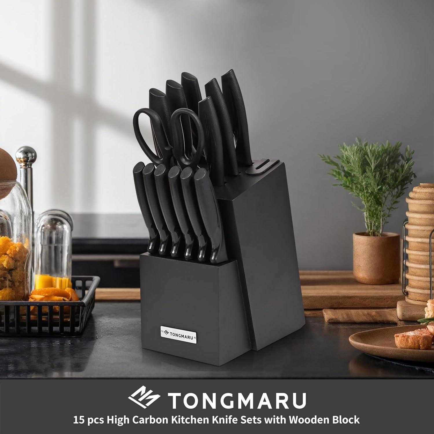 Zulay Kitchen Zulay Kitchen Premium 15-Piece Knife Set with Natural Wood Block and Built-in Sharpener