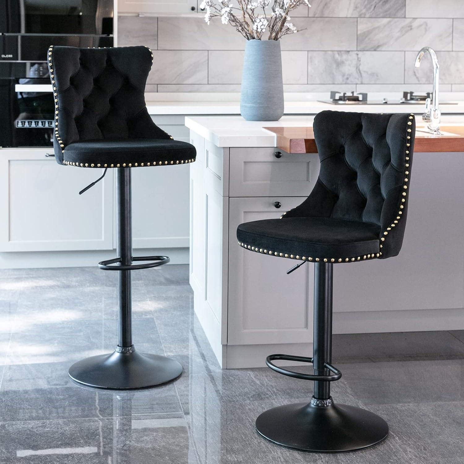 Modern Upholstered Tufted Swivel Velvet Bar Stools (Set of 4)