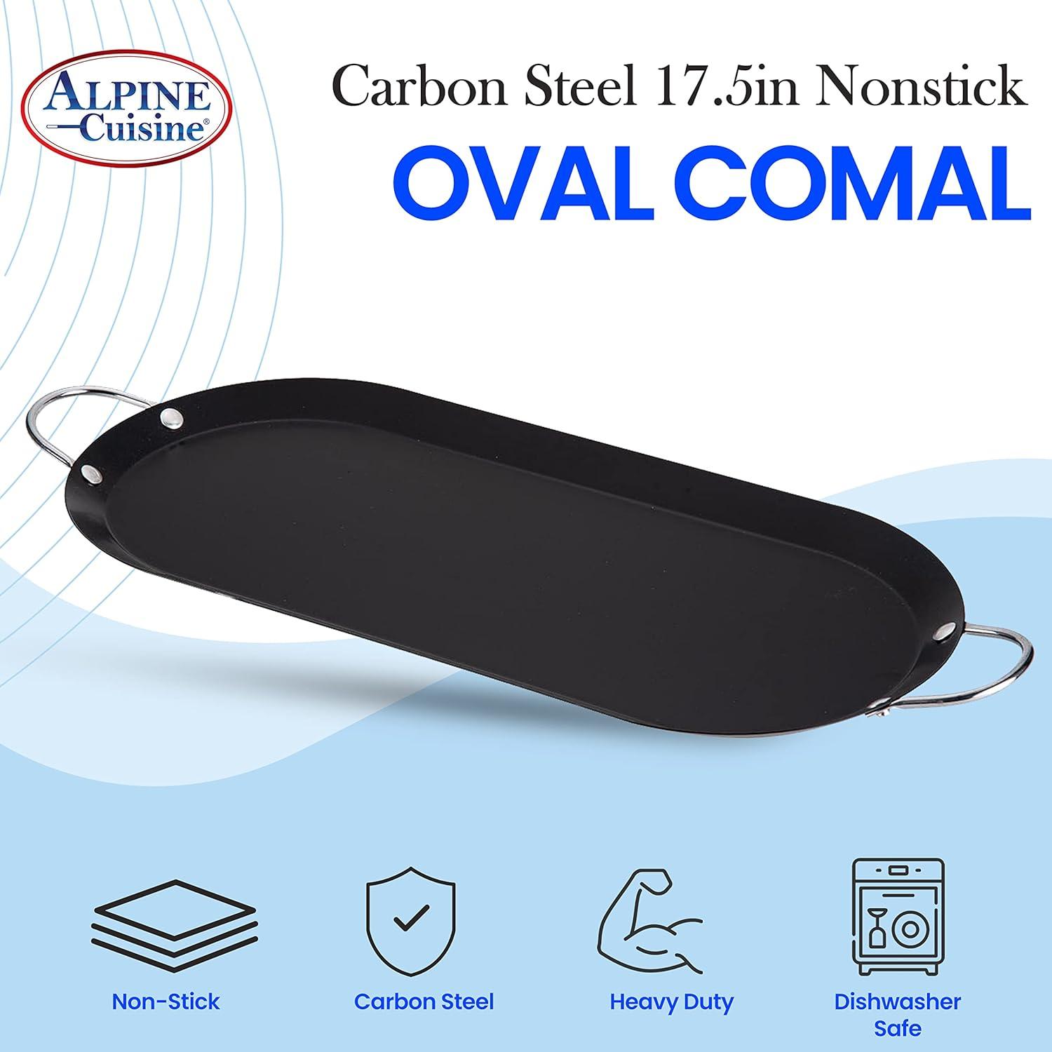 Black Carbon Steel Oval Comal Griddle with Double Handles
