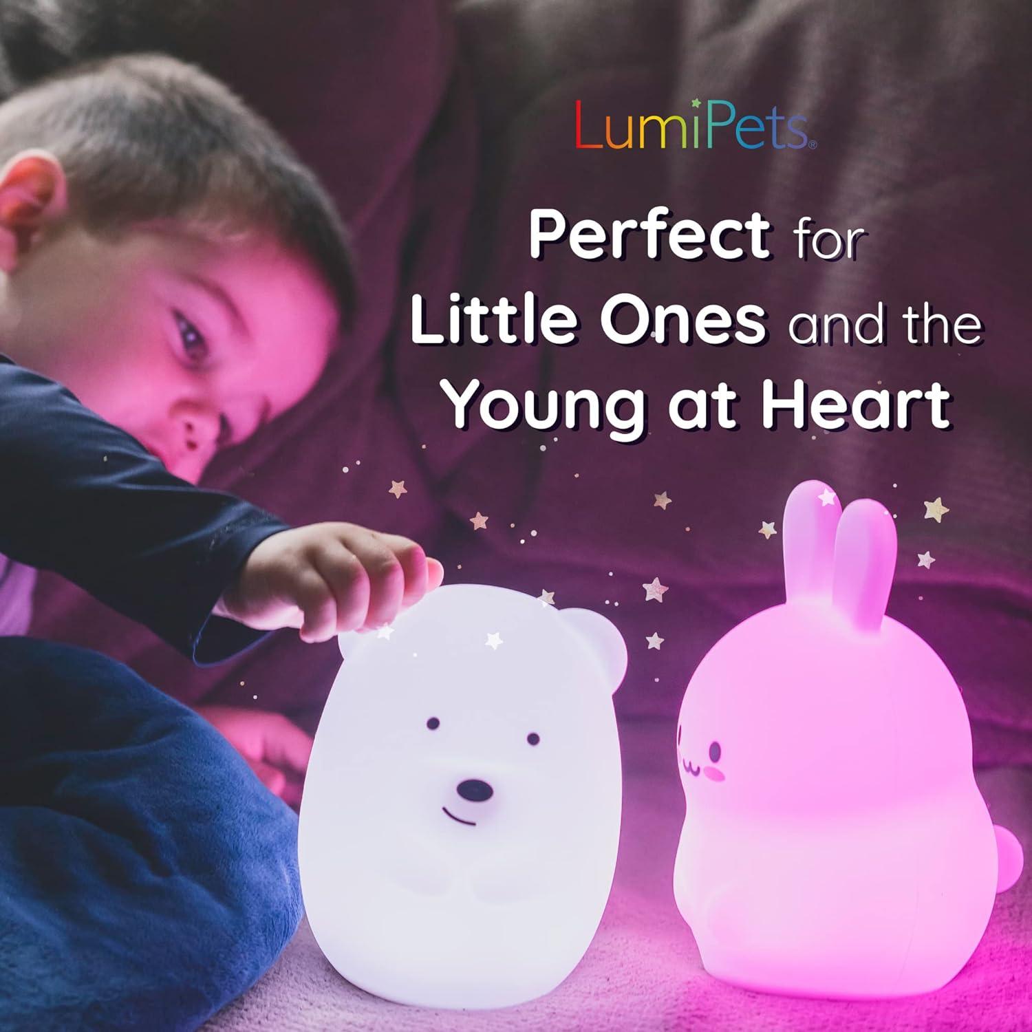 LumiPets Nursery Nightlight: Hippo-Shaped Baby Nightlight - Rechargeable with Remote