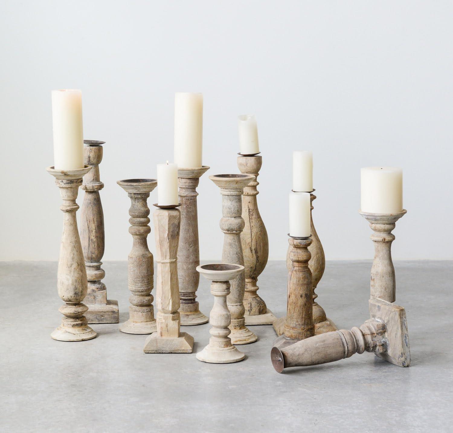 Storied Home 6pc Found Wood and Metal Pillar Candle Holder Set Natural: Rustic Candlestick Holders, Fits Taper Candles