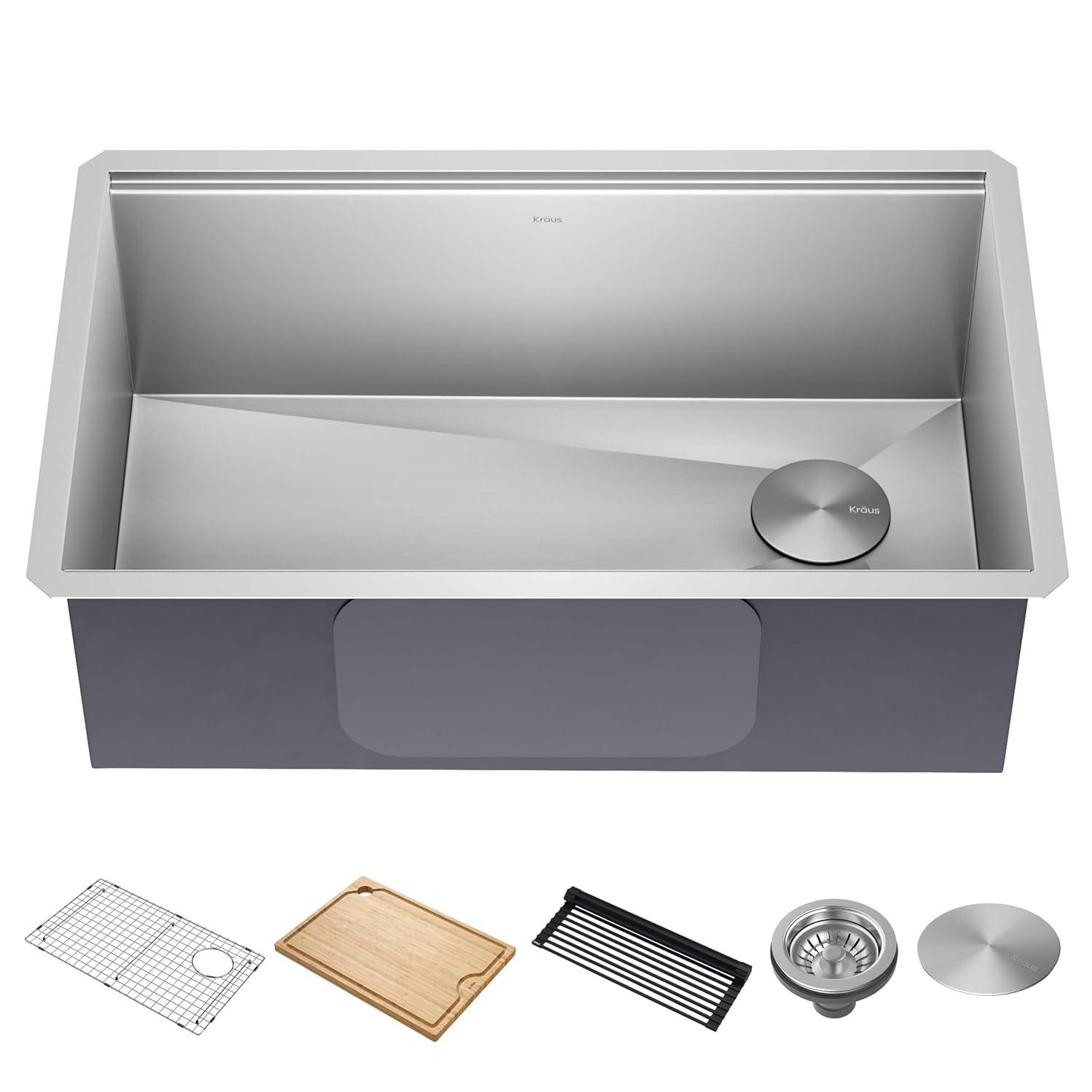 KRAUS Kore™ Workstation 30-inch L Undermount 16 Gauge Single Bowl Stainless Steel Kitchen Sink with Accessories