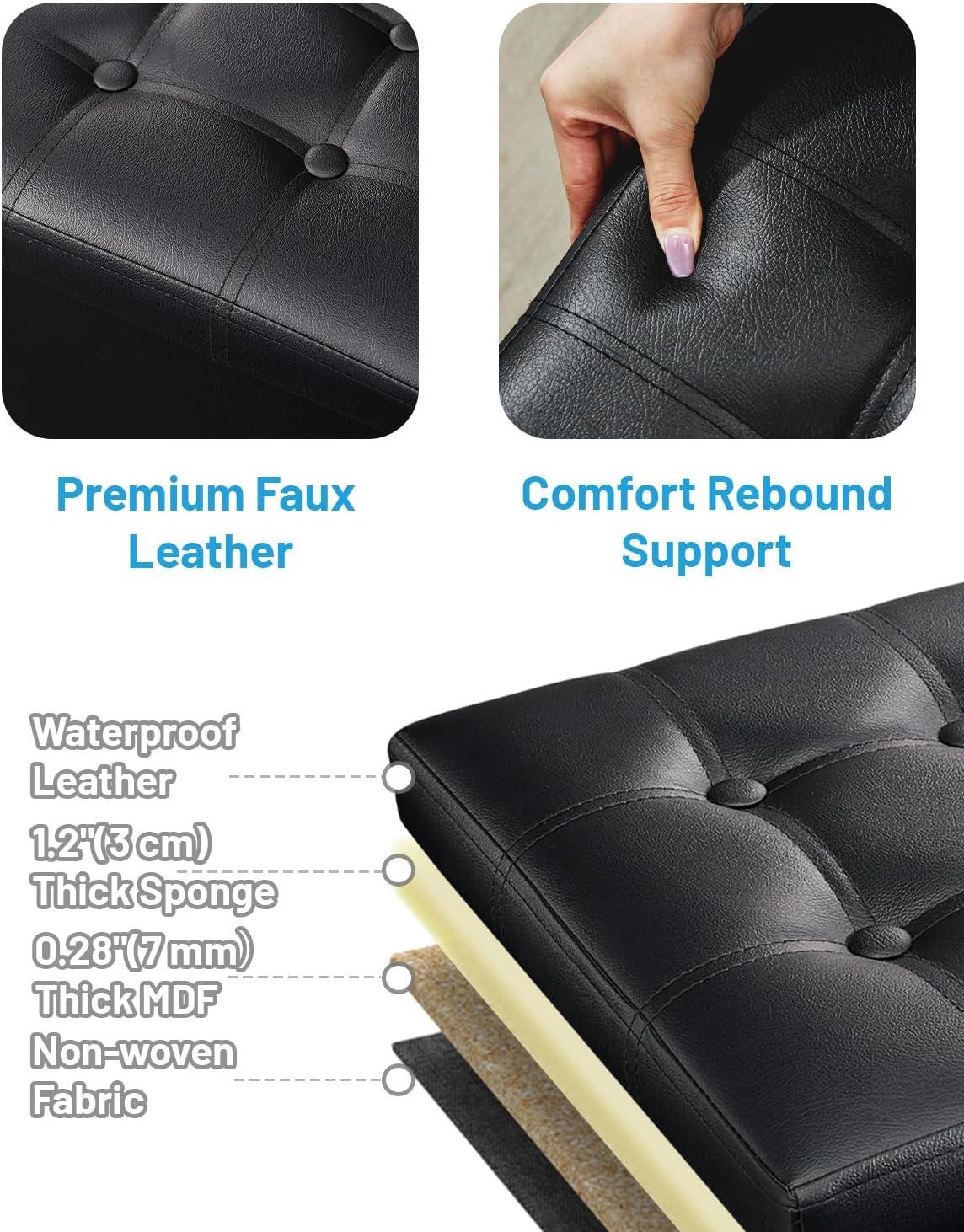 Black Faux Leather Folding Storage Ottoman Footstool