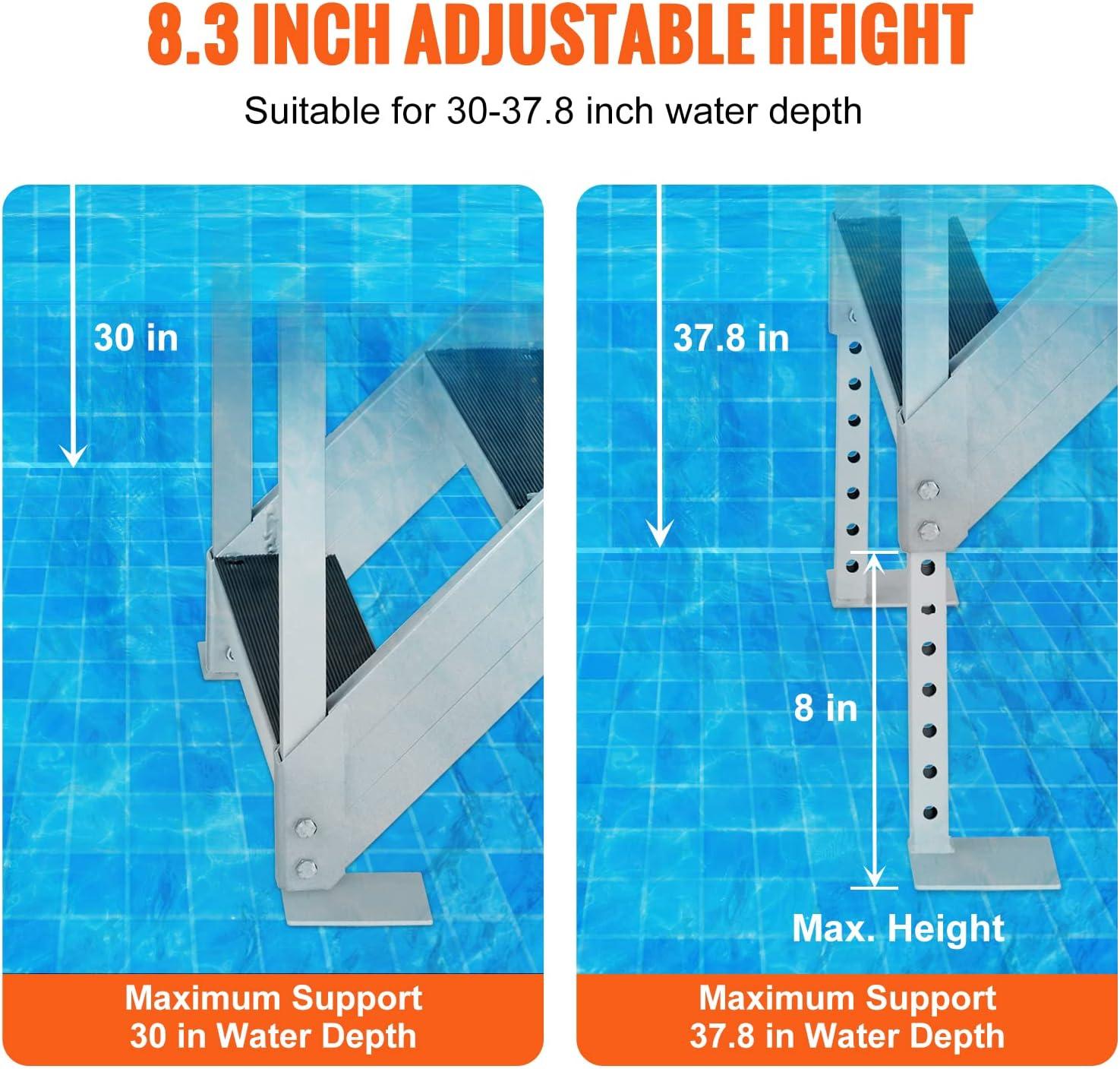 VEVOR Dock Stairs 4 Steps, 500lbs Load Pool Steps, Adjustable Height Aluminum Dock Ladders, Pontoon Boat Ladder with Handrails & Widen Nonslip Pedals for Lake/Pool/Marine Boarding/RV/House