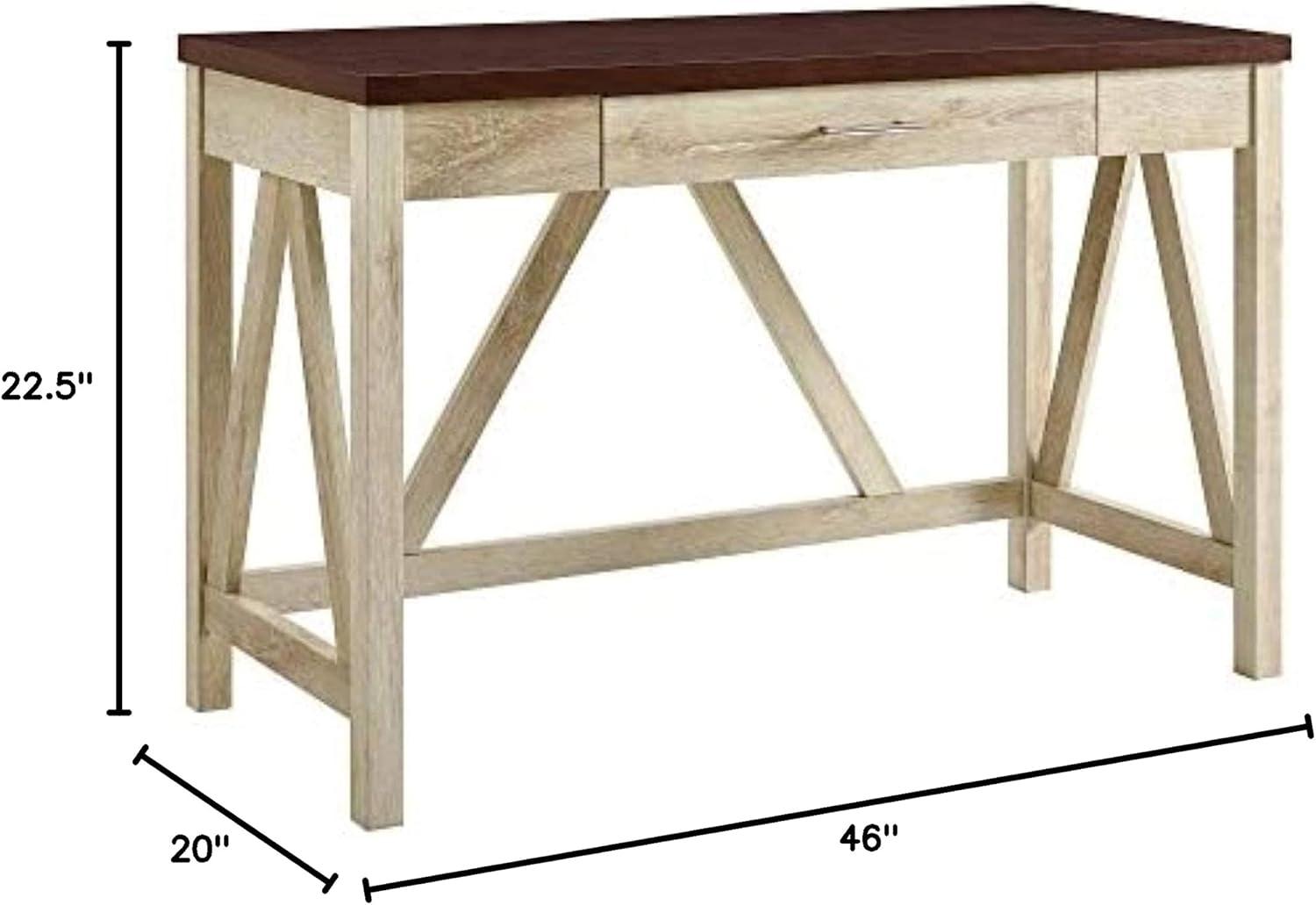 Walker Edison 46" A-Frame Farmhouse Wood Writing Desk in White Oak/Brown