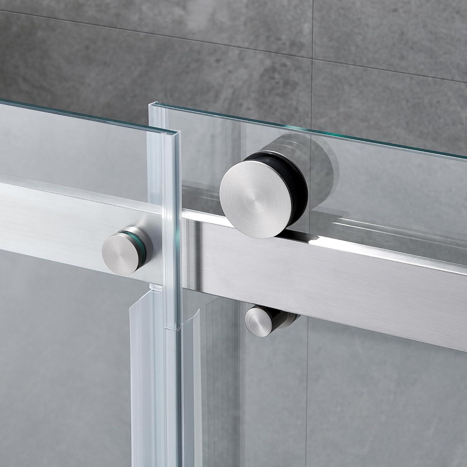 OVE Decors Bel Soft Close Satin nickel 72-in W x 78.75-in H Frameless Clear Glass Sliding Soft Close Shower door