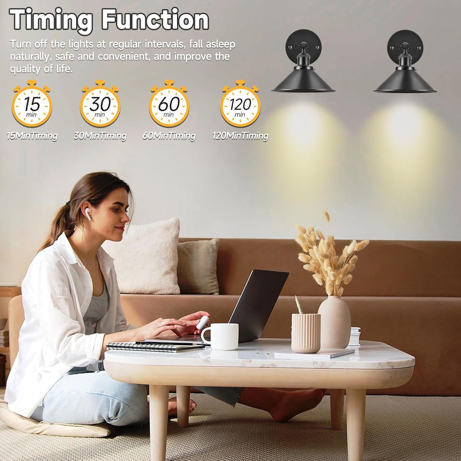 Battery Operated Wall Sconce Decor Set of 2, Black Wireless Wall Sconces with Remote, Dimmable Vintage Led Wall Lights, Wall Lamp for Bedroom Farmhouse Gallery