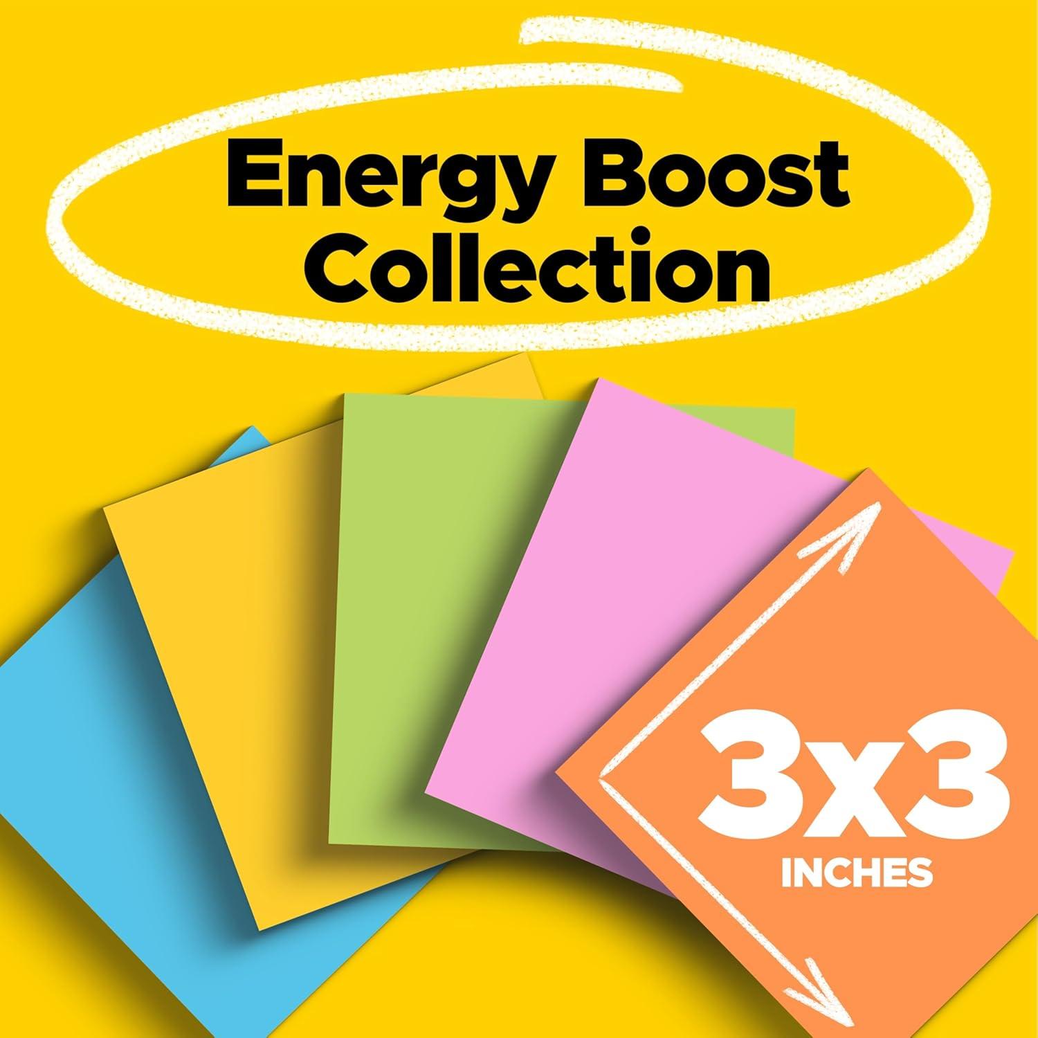Post-it® Super Sticky Notes, 3 in x 3 in, Energy Boost Collection, 5 Pads/Pack