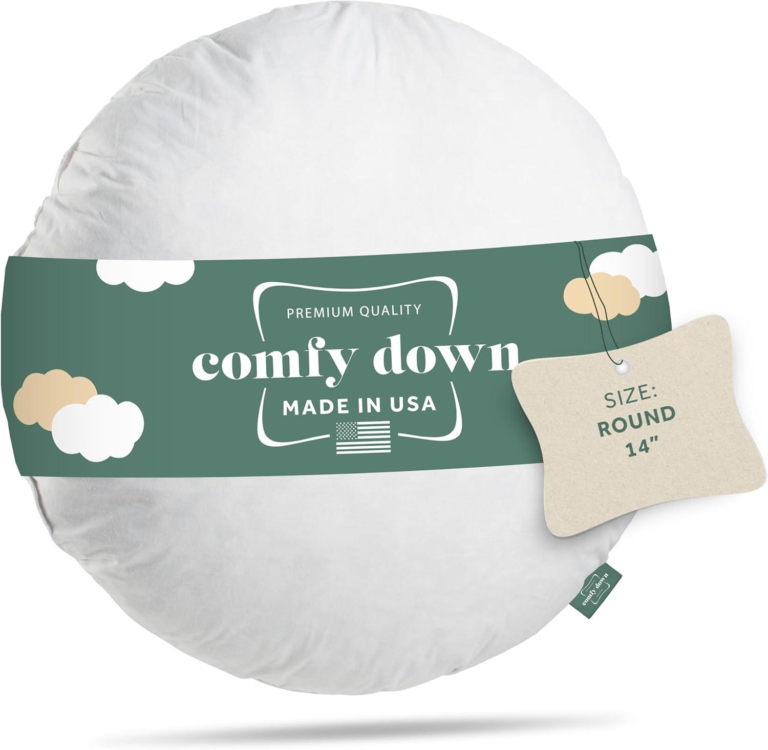 ComfyDown Premium 95/5 Feather Down 14" Round Pillow Insert 100% Cotton Cover 233TC -White