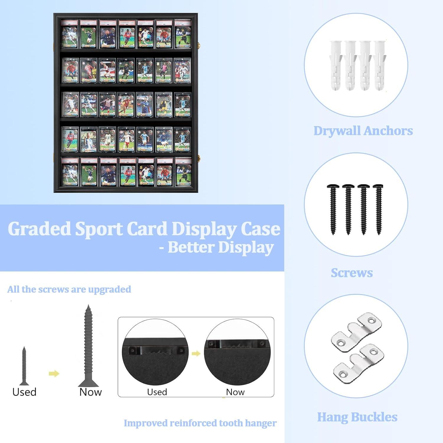 Estuche para Exhibición de Tarjetas Deportivas de 35 Grados: Marco de Exhibición de Tarjetas de Béisbol con Protección UV Gabinete de Pared con Cerradura Transparente para Tarjetas Coleccionables de Baloncesto Negro Vertical