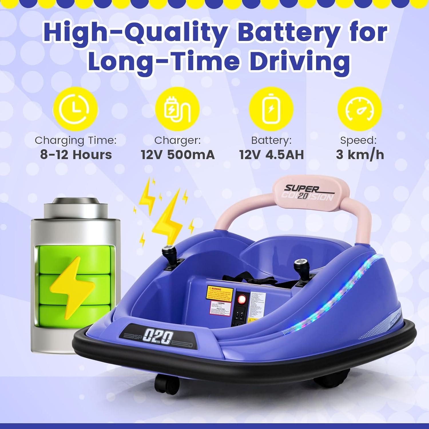 Purple 12V Kids Electric Bumper Car with Remote Control