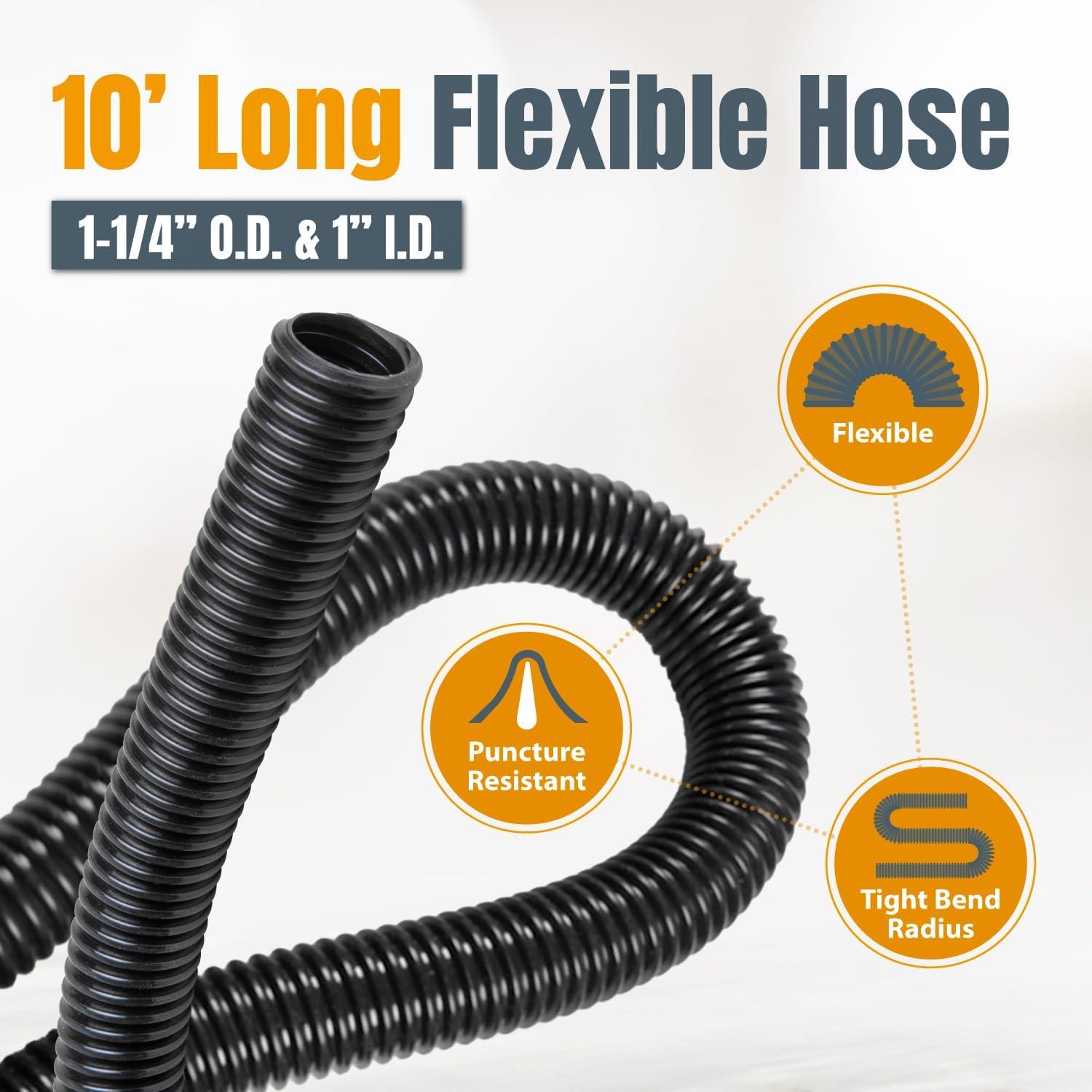POWERTEC 10ft. Dust Collection Hose Kit with 5 Fittings for Woodworking Power Tools Home and Wet/Dry Shop Vacuums, 70347