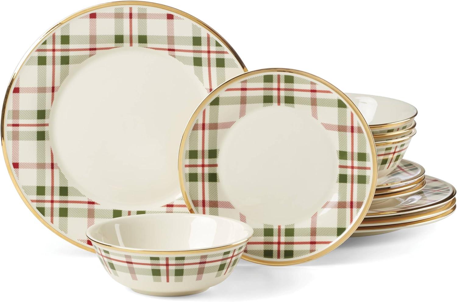 Holiday Plaid 12-Piece Dinnerware Set