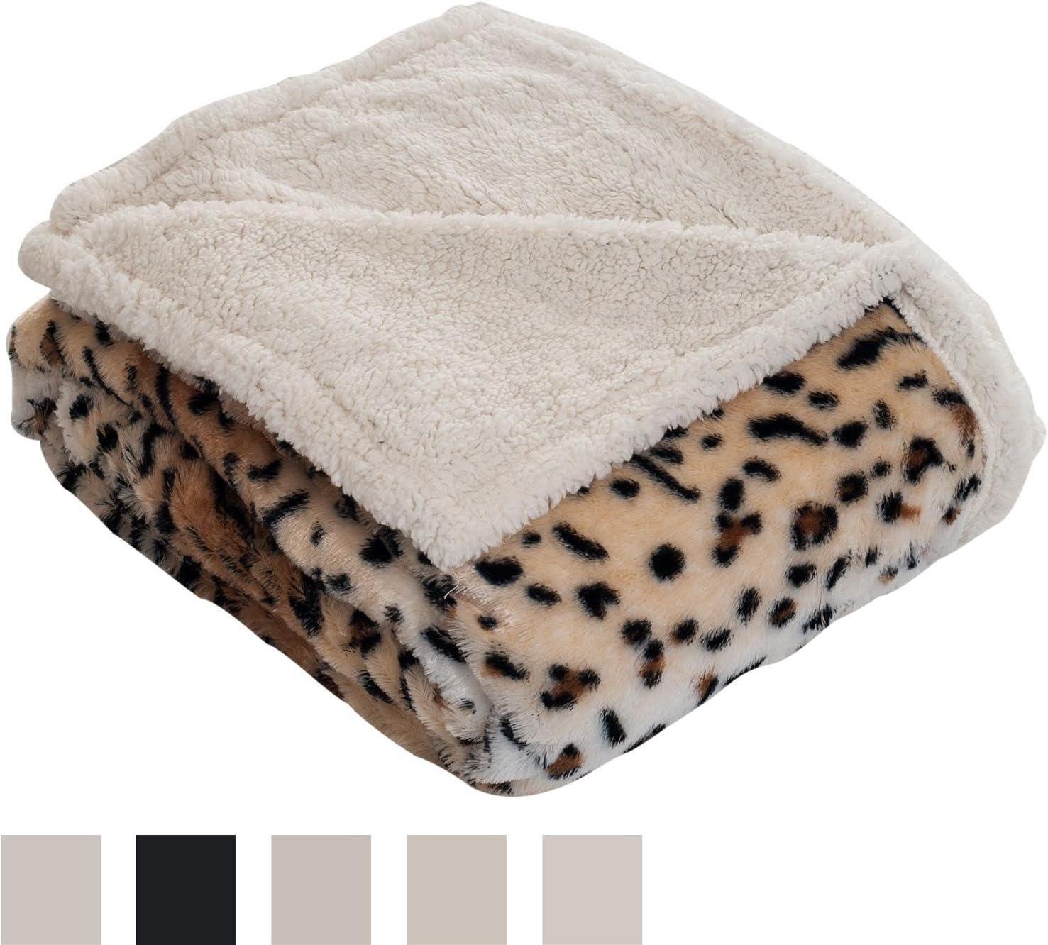 Sherpa Tiger Fleece Throw Blanket - 50x60-Inch Machine-Washable Reversible Throw - Fluffy Blankets for Couch, Chair, or Bed by Lavish Home