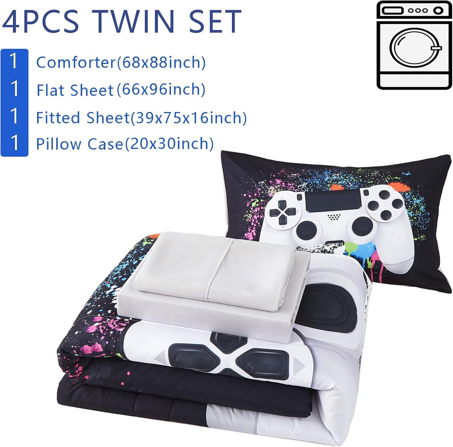 Twin Black Microfiber Boys' Video Game Bed in a Bag