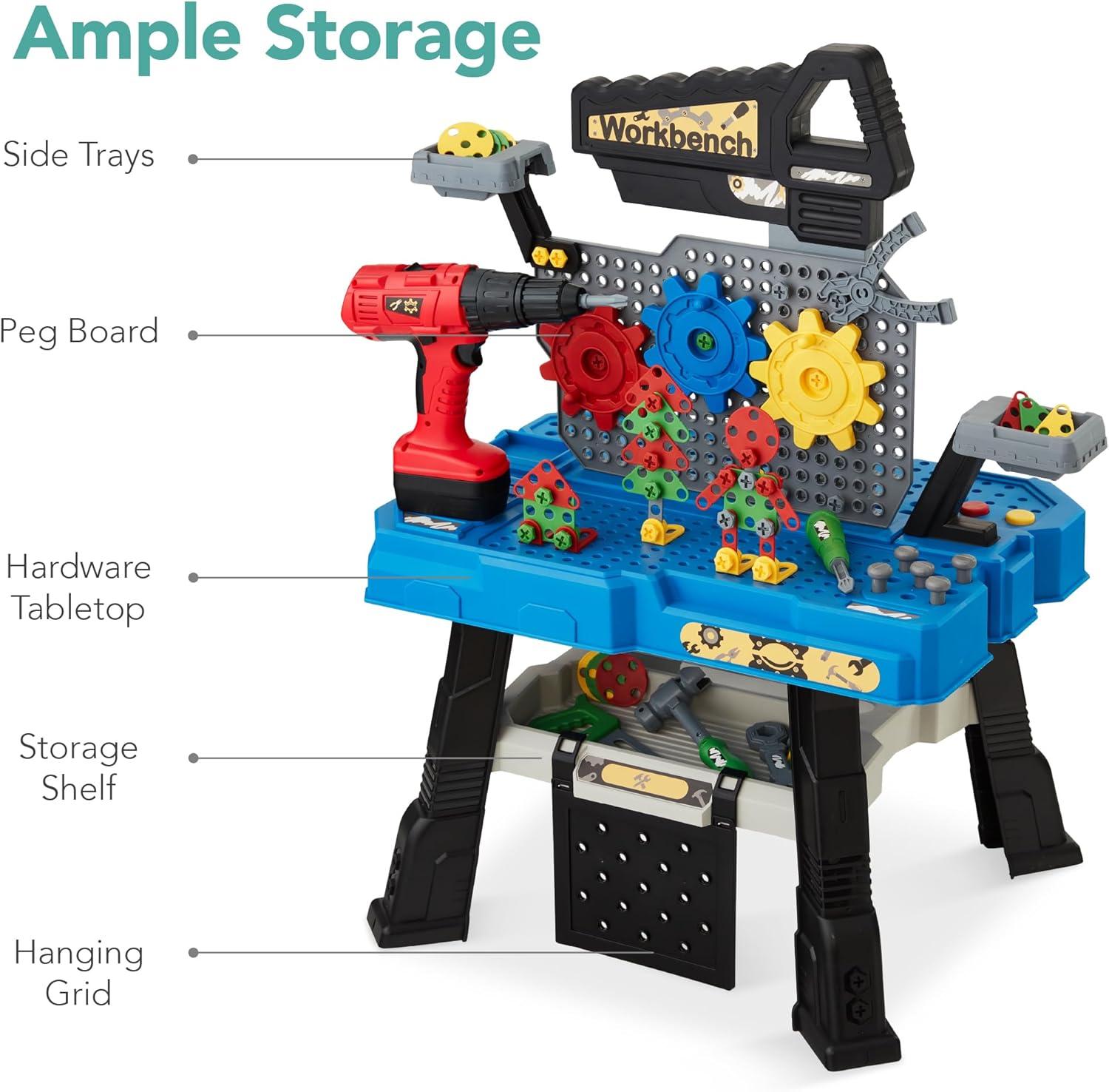 Best Choice Products Pretend Play Kid's Workbench, Child's Construction Toy Set w/ 150 Accessories, Electric Drill