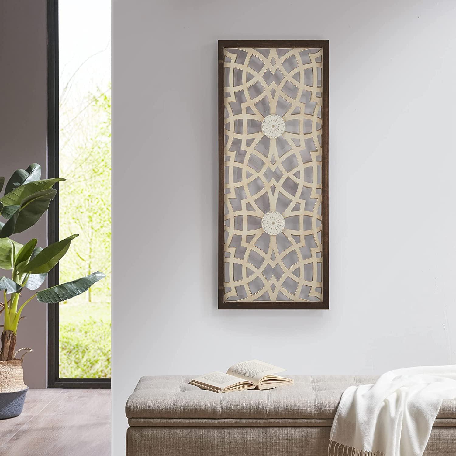 Madison Park 15.75" x 37.75" Cream and Brown Carved Wood Wall Panel