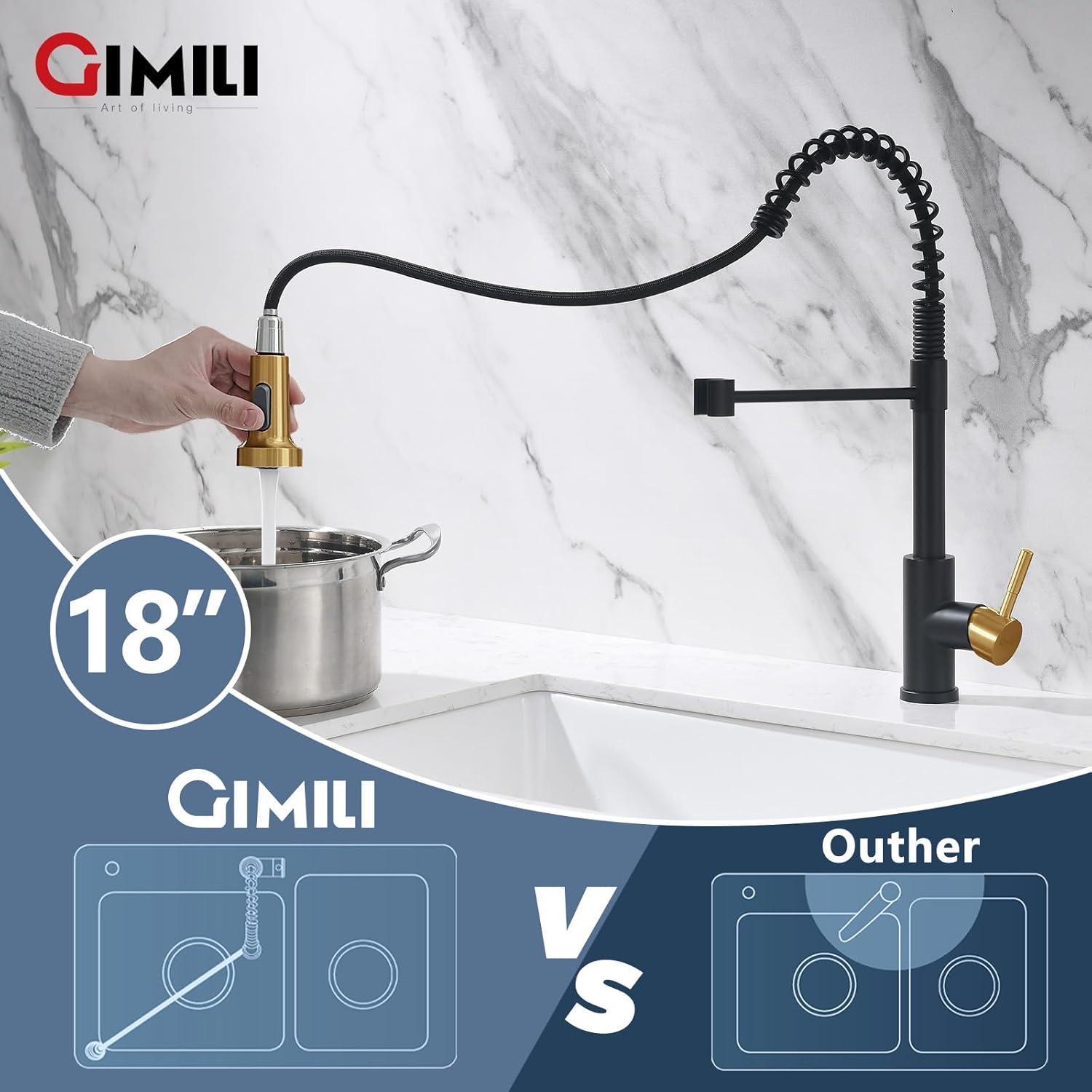 Matte Black and Gold Kitchen Faucet with Pull Down Sprayer