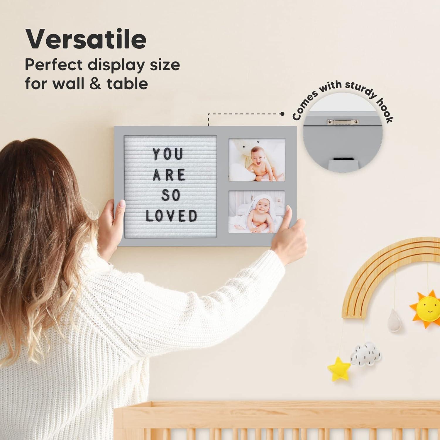 Heartfelt Cloud Gray Wooden Picture Frame with Eco-Felt Letterboard