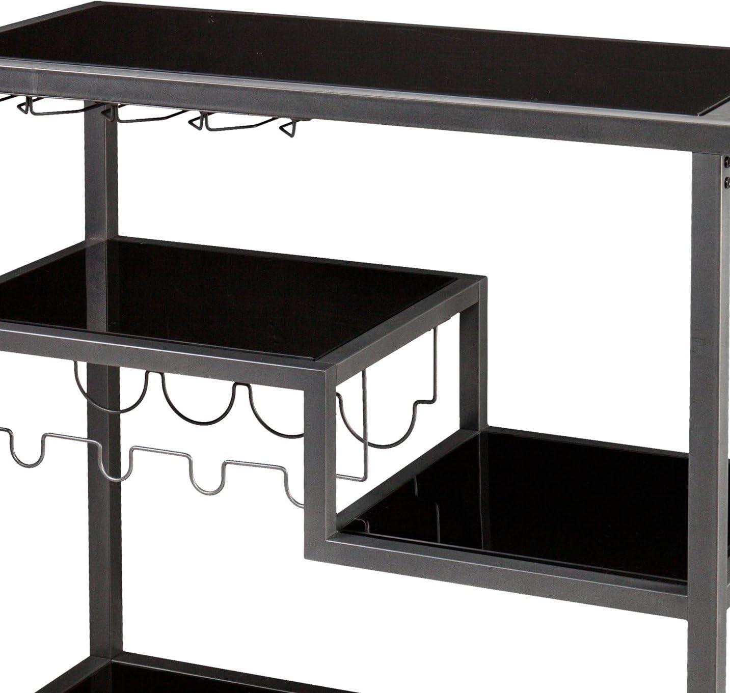 Holly & Martin Zephs indoor Bar Cart - Gunmetal Gray with Black Glass 40 x 37.5